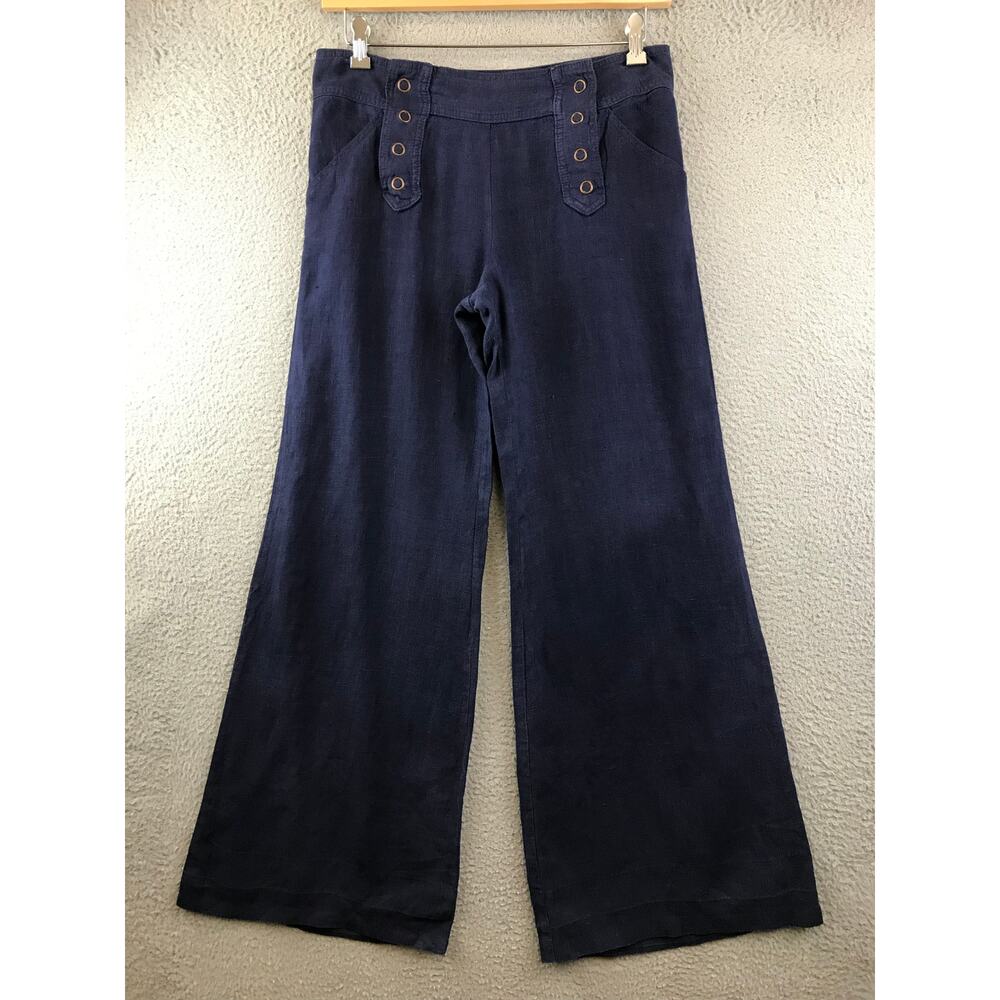 Vintage Sitwell Pants Womens 6 Blue 100% Linen‎ Bell Flare Crackerjack Lagenlook